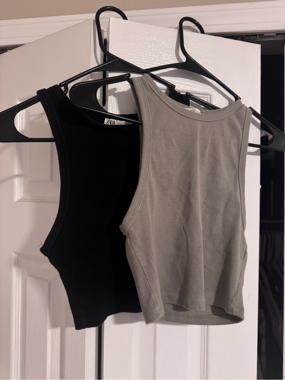 Zara Ribbed High Neck Crop Tank Top Bundle Set of 2 Black Khaki Gray M